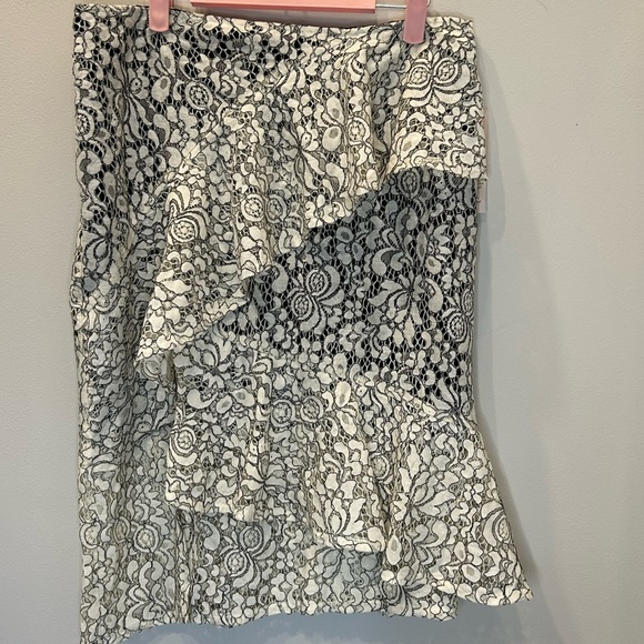 Nanette Lepore Lace Overlay Asymmetrical Hem Ruffle Midi Skirt - Picture 6 of 9